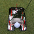 Golf putting alignment mirror with eye-line guides on green