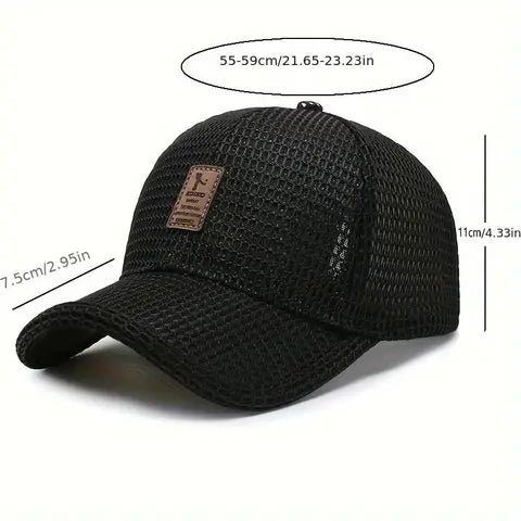 Unstructured black mesh-back dad golf cap with curved brim